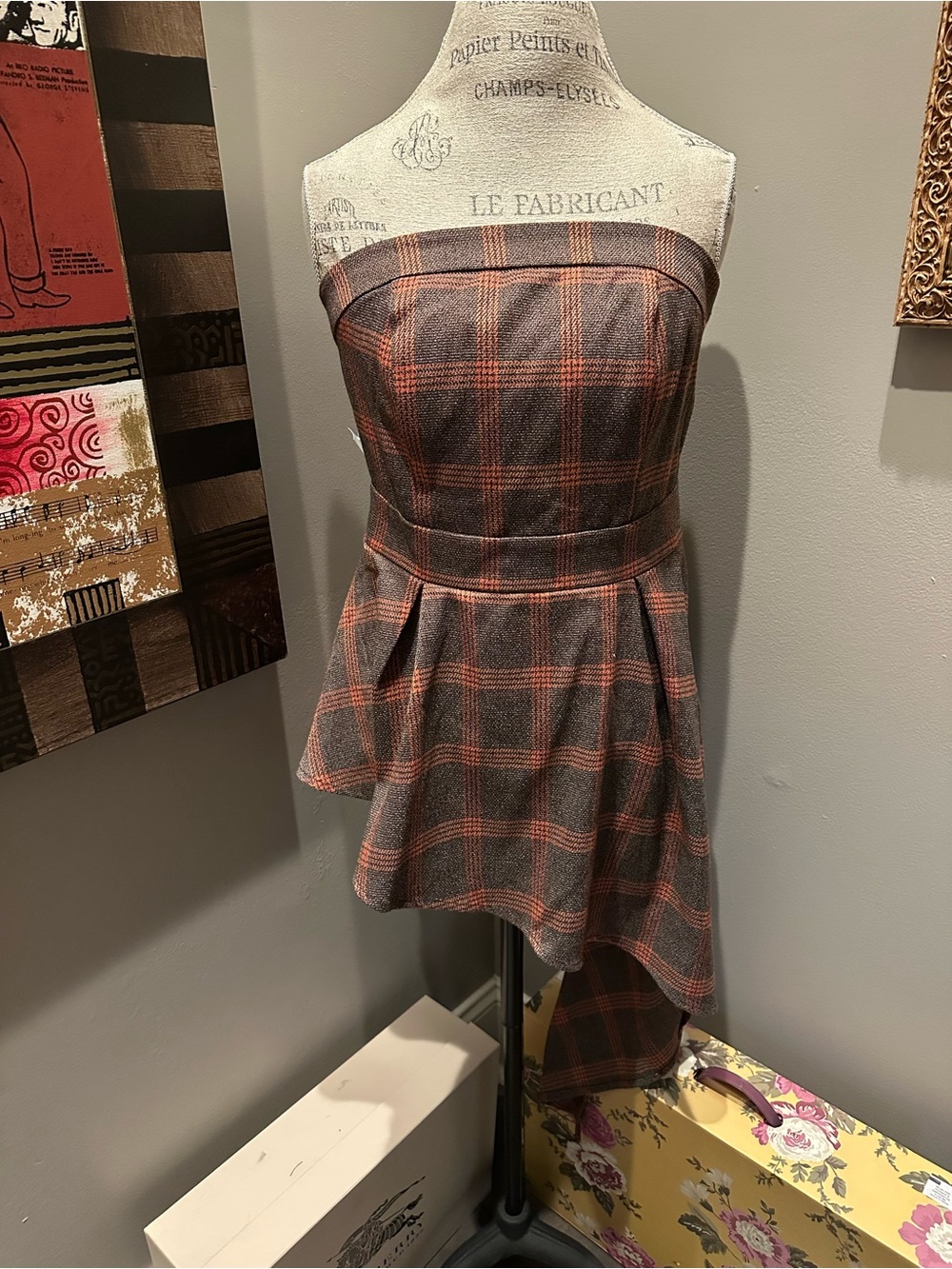 NWT NY & Co Asymmetrical Strapless Plaid Peplum Bustier Top - ADORBS!